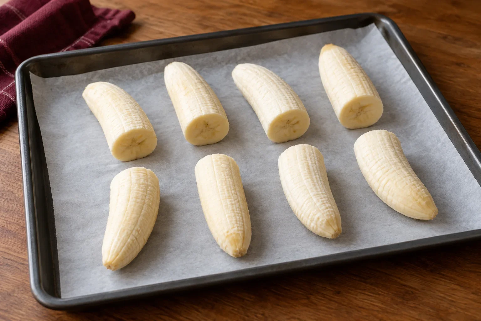 Corta los bananos de fantasmas de banano y chocolate blanco.