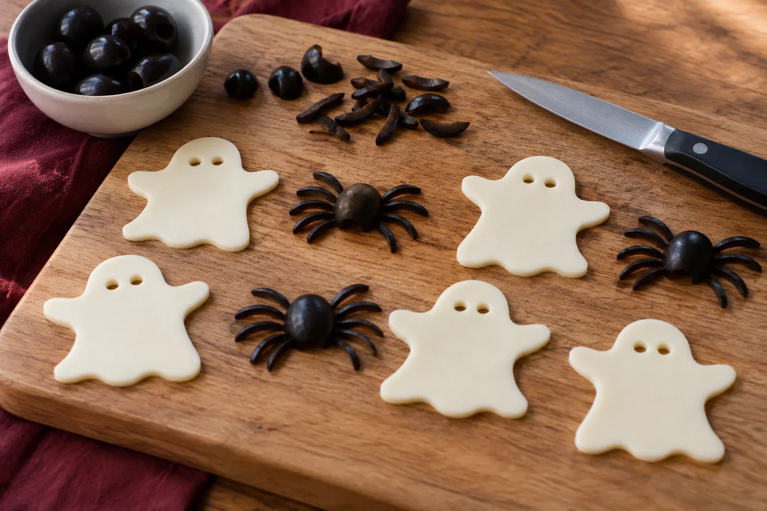 Corta las figuras de minipizzas de fantasmas y arañas.