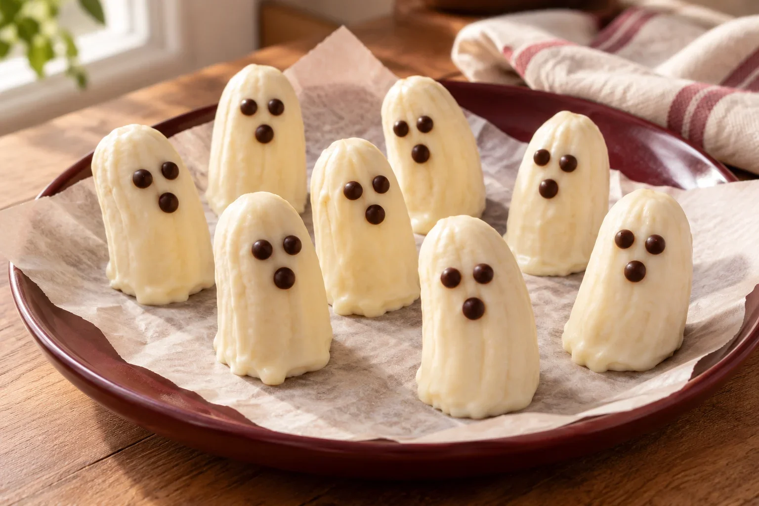 Fantasmas de banano y chocolate blanco