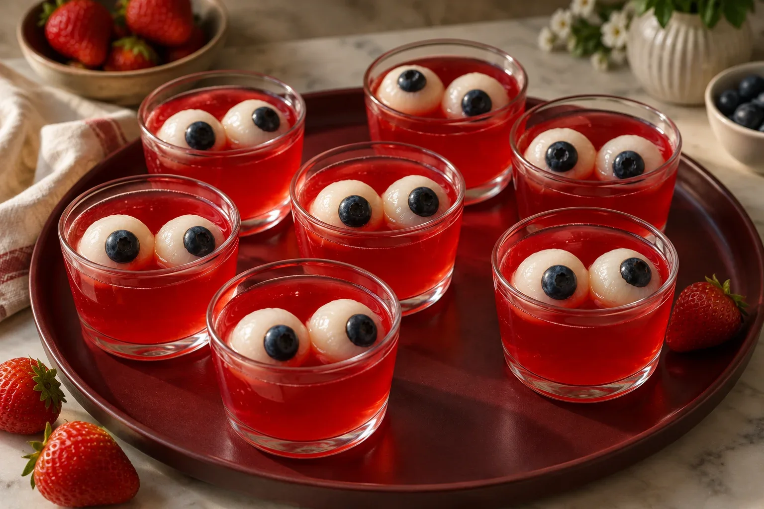 Vasitos de gelatina con ojos para Halloween