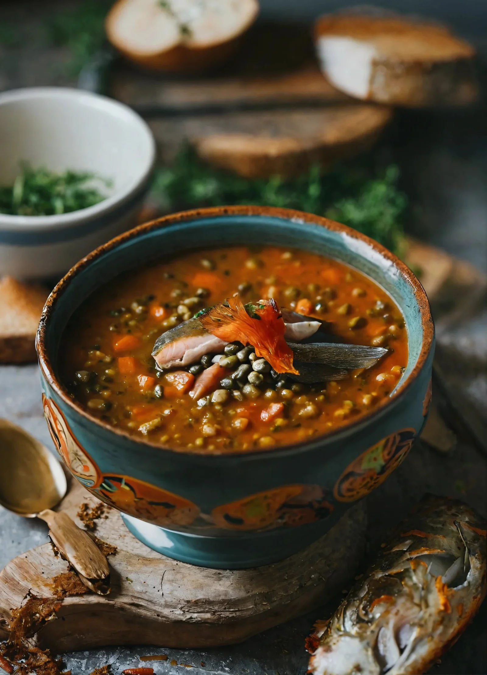 Sopa de lentejas con pescado ahumado