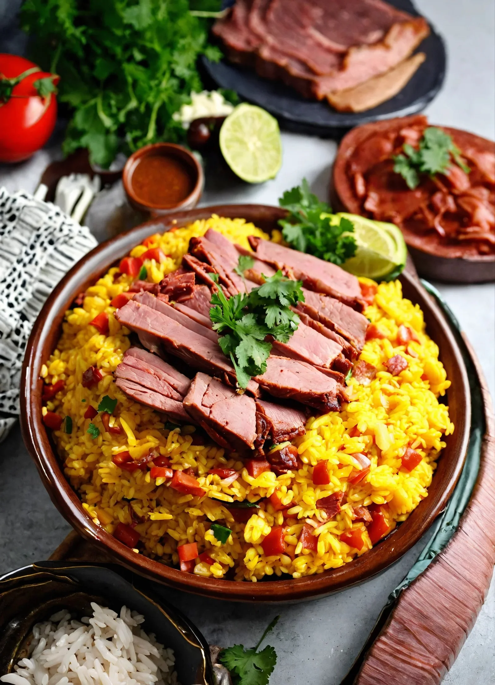 Arroz atollado de carne ahumada