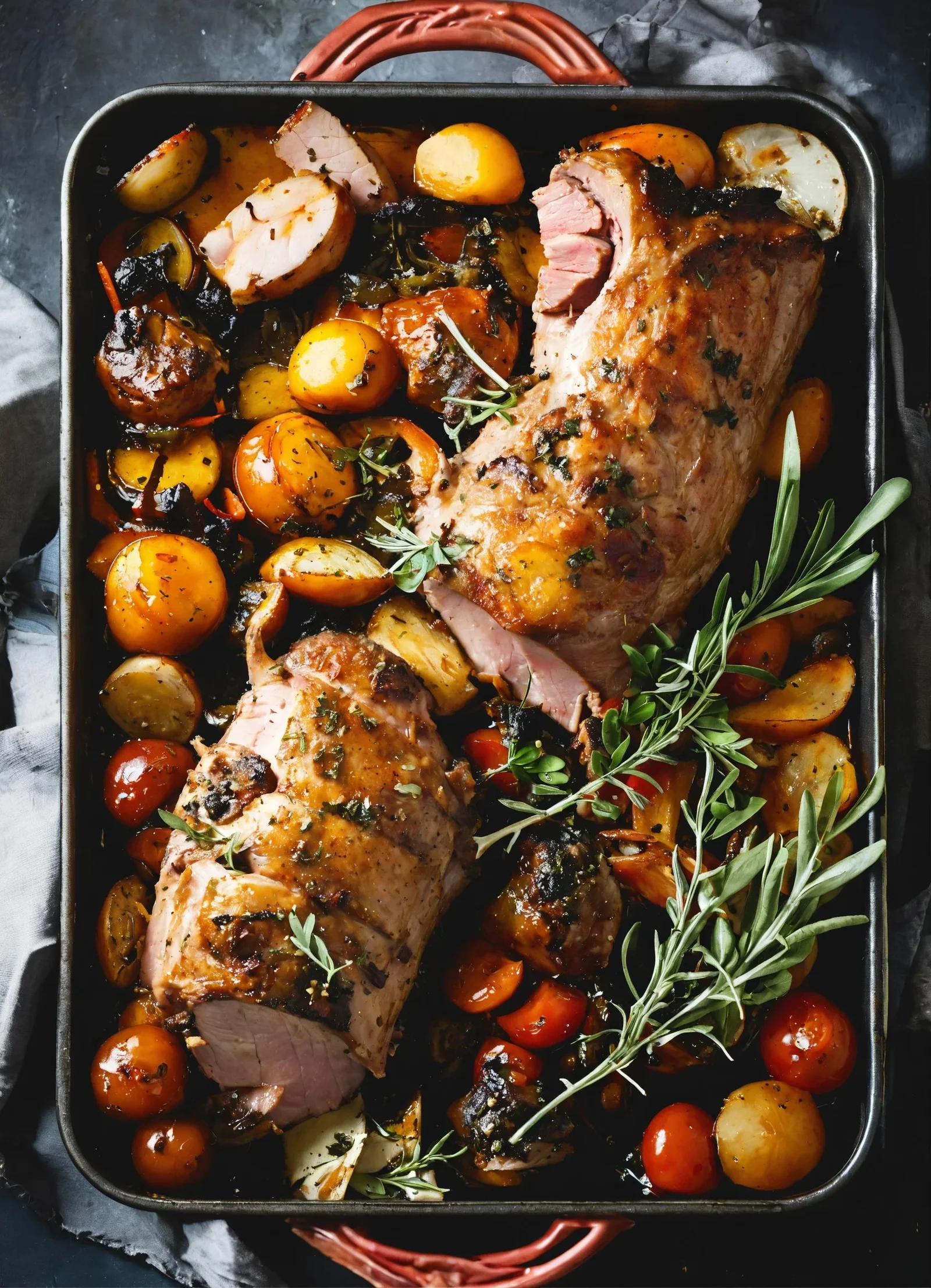 Cerdo al horno con hierbas y especias