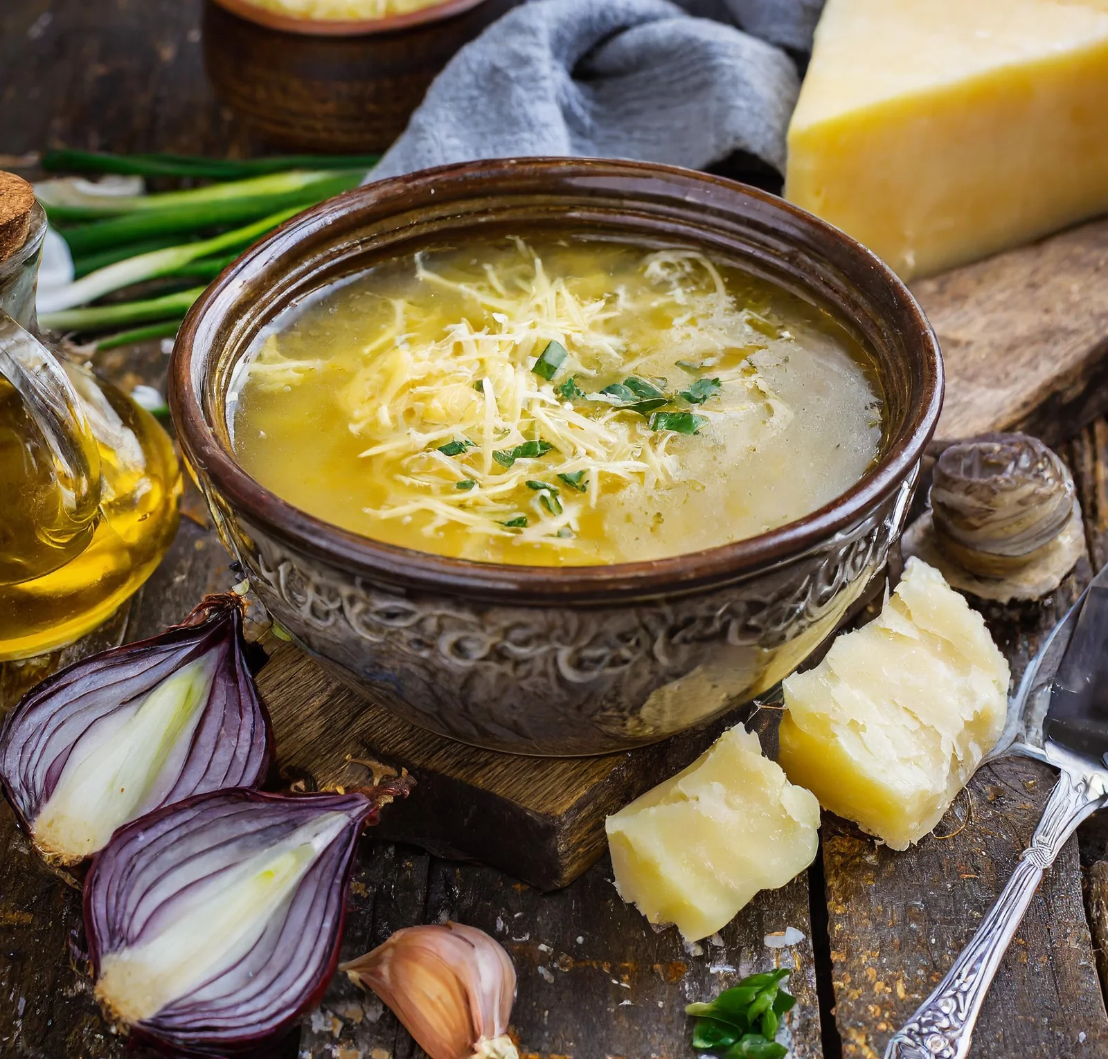 Caldo de Queso y Cebollas